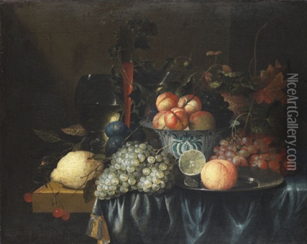 Fruchtestillleben Mit Zinnteller Und Glasern Oil Painting - Jan Pauwel Gillemans The Elder
