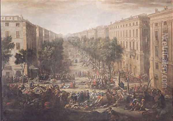 View of the Cours Belsunce, Marseilles, During the Plague of 1720, 1721 Oil Painting - Michel Serre