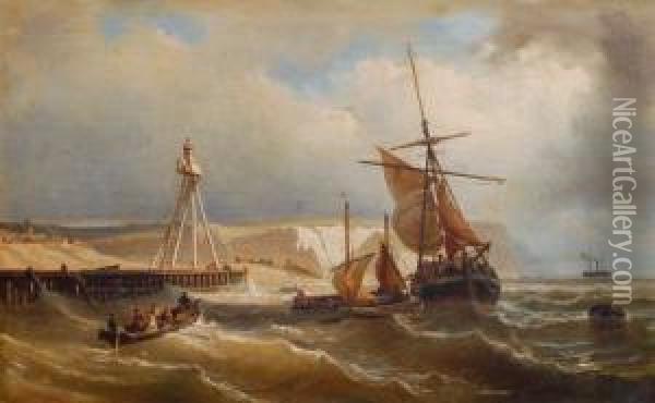 Schiffe Vor Den White Cliffs Von Dover Oil Painting - Elias Pieter van Bommel
