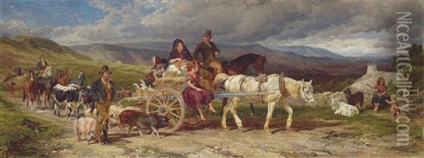 When First I Saw Sweet Peggy: Irish Peasants Going To Market Oil Painting - William H. Hopkins