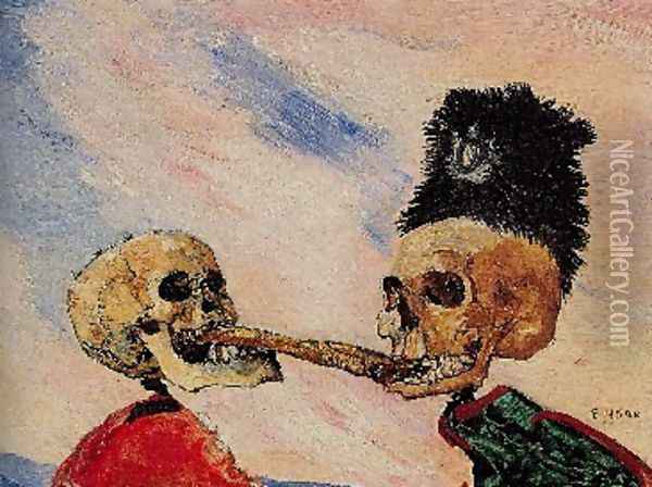 Squelettes se disputant un hareng-saur Oil Painting - James Ensor
