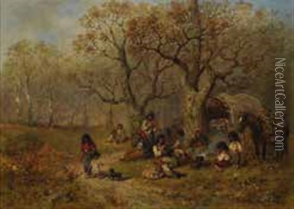 Cronberg Zigeunerlager Im Herbstwald Oil Painting - Wilhelm Friedenberg