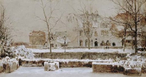 Gentsestraat In The Snow, Scheveningen Oil Painting - Johan Hendrik van Mastenbroek