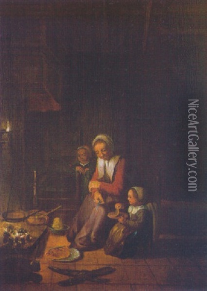 Mere Et Son Enfant Devant Une Cheminee Oil Painting - Quiringh Gerritsz van Brekelenkam