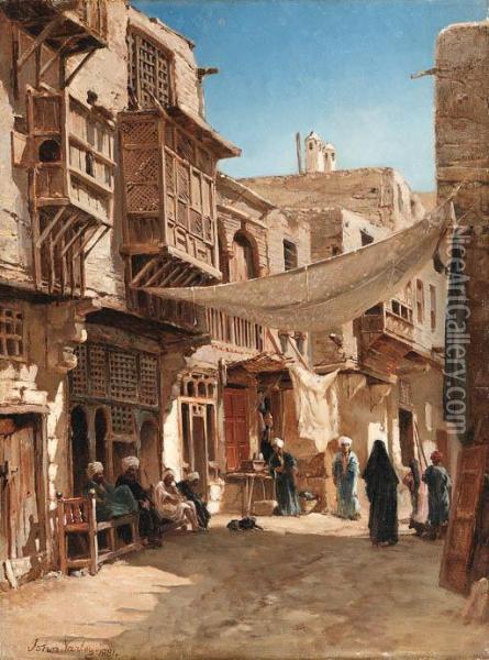 A Street In Boulaq, Near Cairo Oil Painting - John Varley