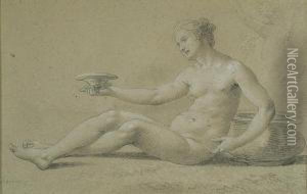 A Seated Female Nude With A Saucer Oil Painting - Cirlce Of Filippo Lauri