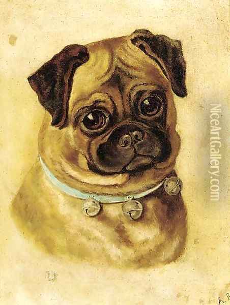 The head of a pug Oil Painting - English School