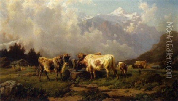Kuhe Auf Der Alm Oil Painting - Carl August Reinhardt
