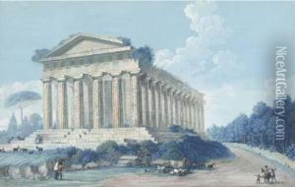 Veduta Dell'antico Tempio Della Concordia In Agrigento Oil Painting - Alessandro D'Anna