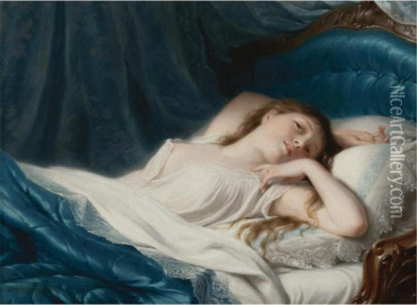 Reclining Beauty Oil Painting - Fritz Zuber-Buhler