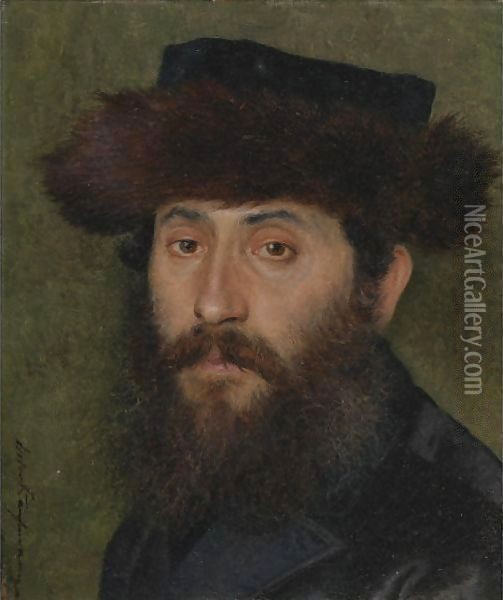 Portrait Of A Man With Streimel Oil Painting - Isidor Kaufmann