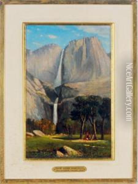 Yosemite Valley, Double Water Falls Oil Painting - Frank Henry Shapleigh