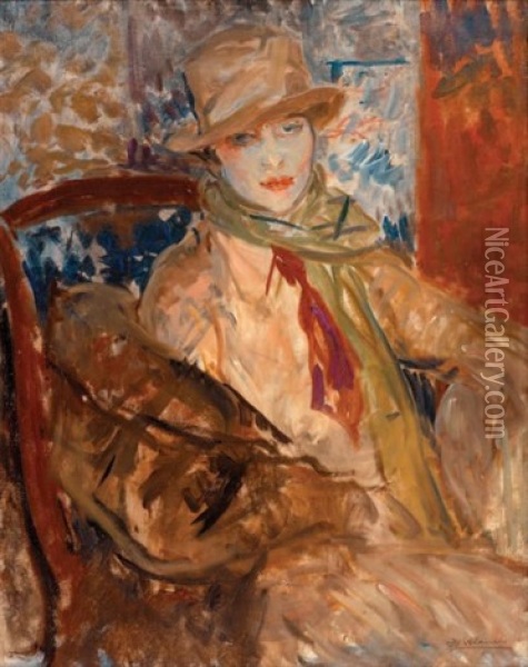 Portrait D'elisabeth Simon Au Chapeau Oil Painting - Jacques-Emile Blanche
