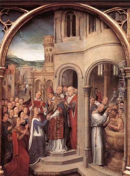 St Ursula Shrine- Arrival in Rome (scene 3) 1489 Oil Painting - Hans Memling