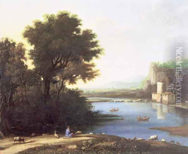 Italianate Landscape with a Goatherd Piping to his Goats Oil Painting - Claude Lorrain (Gellee)