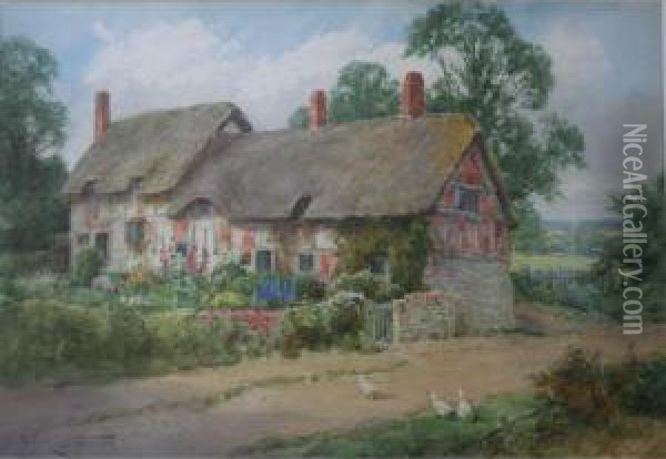 Cottages On A Lane Oil Painting - Henry John Sylvester Stannard