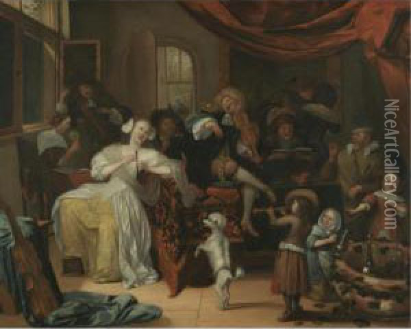 An Interior With Figures Drinking And Music-making Oil Painting - Richard Brakenburgh