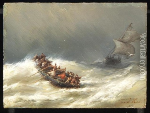 Saving The Drowning Persons Oil Painting - Johannes Hermanus Barend Koekkoek
