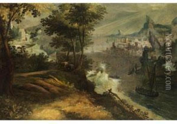 Landschaft Mit Flussmundung Und Stadt An Einer Meeresbucht Oil Painting - Lucas van Valckenborch