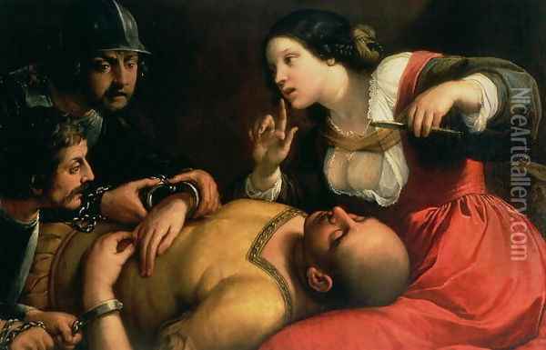Samson and Delilah Oil Painting - Follower of Caravaggio, Michelangelo