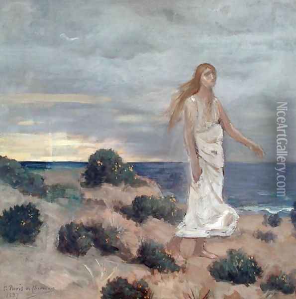 Woman by the Sea, 1887 Oil Painting - Pierre-Cecile Puvis De Chavannes
