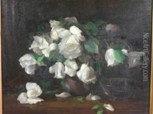White Niphetos Roses Oil Painting - William Anderson