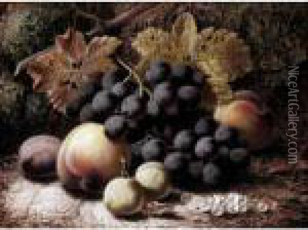 Still Life With Grapes, Apples And Plums Oil Painting - Oliver Clare