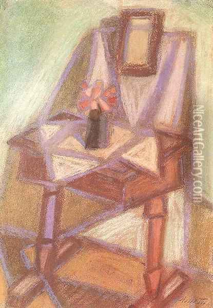 Side table with Mirror 1951 Oil Painting - Janos Kmetty