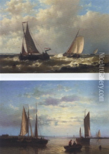 Fishing Boats On The Scheldt Oil Painting - Abraham Hulk the Elder