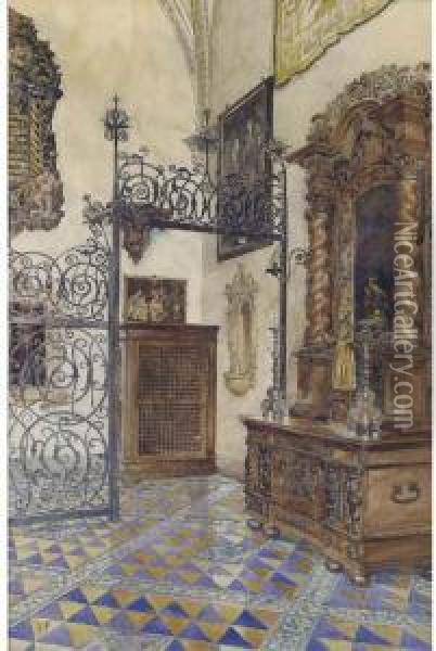 A Church Interior Oil Painting - Vicente Palmaroli Y Gonzalez