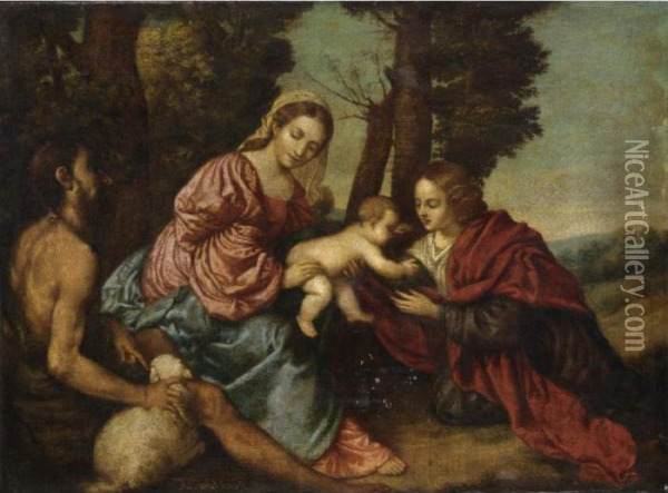 Madonna Col Bambino, Santa Caterina E San Giovanni Battista Oil Painting - Tiziano Vecellio (Titian)