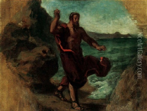 Demonsthenes Haranguing The Waves Oil Painting - Eugene Delacroix