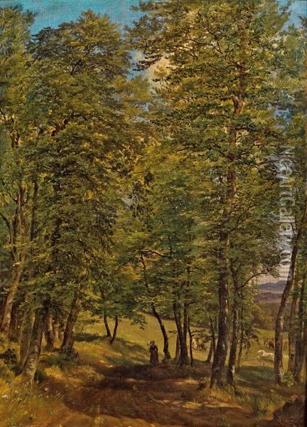 Weide Am Wald Oil Painting - Friedrich Loos