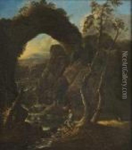 An Italianate Landscape With Figures Oil Painting - George Mullins