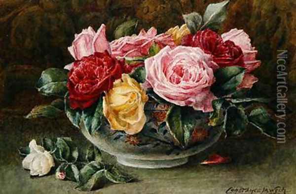 A Bowl of Roses Oil Painting - Constance Lawson