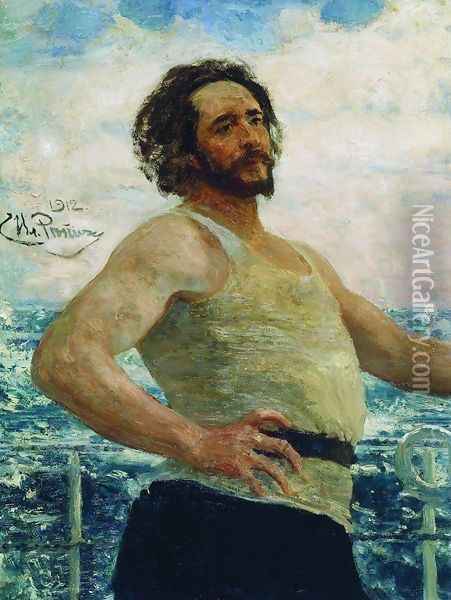 Portrait of writer Leonid Nikolayevich Andreyev on a yacht Oil Painting - Ilya Efimovich Efimovich Repin