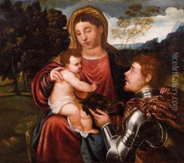 Madonna Col Bambino E Sangiorgio Oil Painting - Polidoro Lanzani (see Polidoro Da Lanciano)