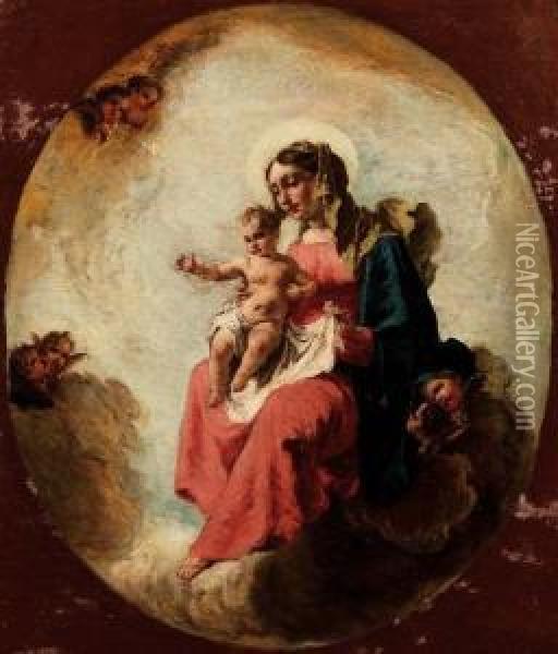 Madonna Col Bambino, Sulle Nubi Oil Painting - Francesco Daggiu Daggiu Il Capella