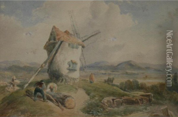 Figures At A Windmill Oil Painting - William Clarkson Stanfield