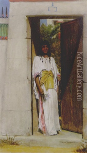 Egyptian In His Doorway Oil Painting - Sir Lawrence Alma-Tadema