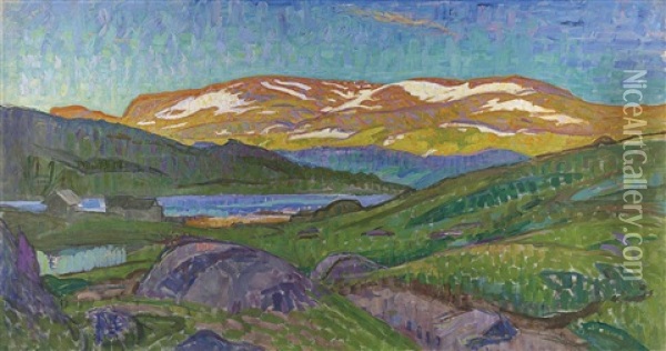Landskap Fran Gjendesheim Oil Painting - Richard (Sven R.) Bergh