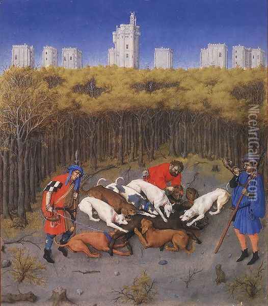 Les tres riches heures du Duc de Berry- December (detail) 1412-16 Oil Painting - Jean Limbourg