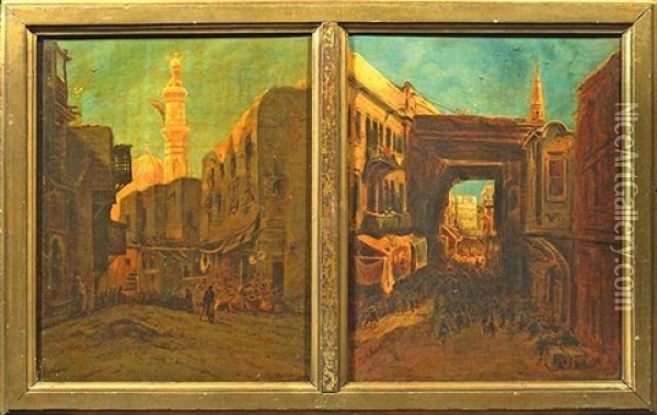 Orientalische Gasse Hinter Einer Moschee (also Attr. To Ludwig Halauska) Oil Painting - Eduard Hildebrandt