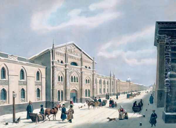 The Synodal Printing house at Nikolyskaya street on Moscow, 1840s Oil Painting - Anonymous Artist