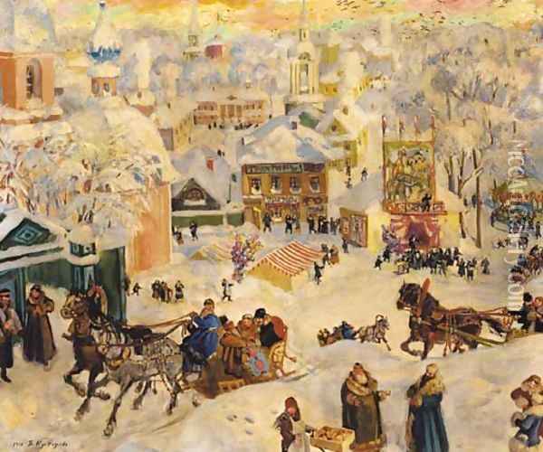 Celebration at Shrovetide Oil Painting - Boris Kustodiev