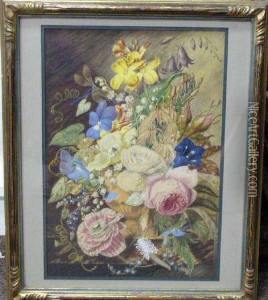 Elaborate Floral Still Life Oil Painting - Jan Van Huysum