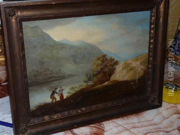 Figures In A River Landscape Oil Painting - Thomas Gainsborough