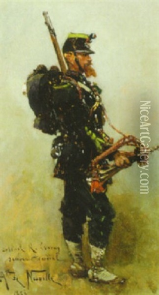A Regimental Bugler In The French Army Oil Painting - Alphonse Marie de Neuville