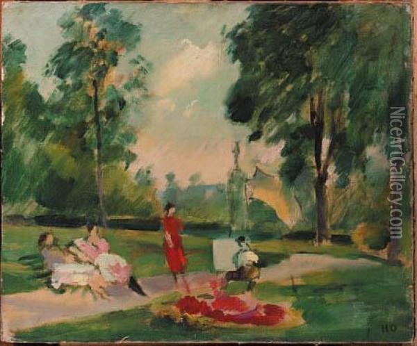 A Painter In The Park Oil Painting - Henri Ottmann