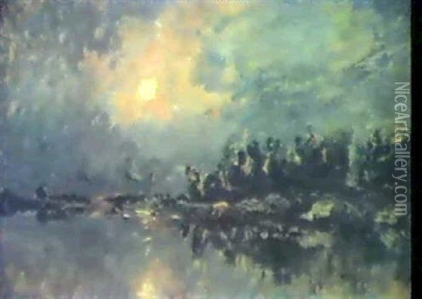 Abend Am Fluss Oil Painting - Charles Francois Daubigny